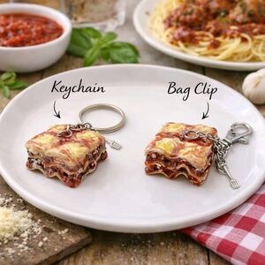 Lasagna Keychain or Bag Clip – Italian Food Keychain – Mini Lasagna Pasta Charm